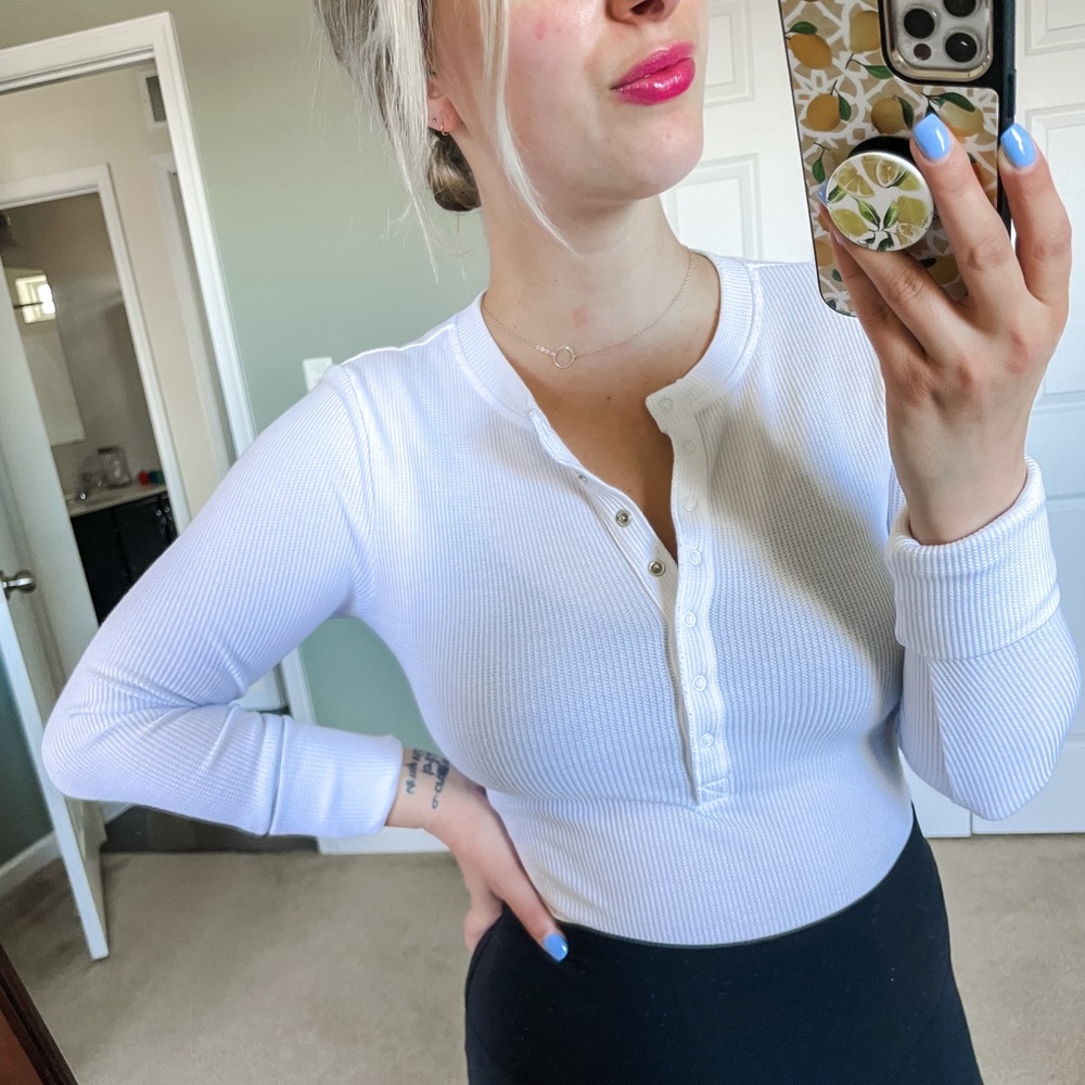 American Eagle Outfitters White Button Henley XS